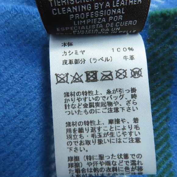 HERMES 100% Cashmere Check Pattern Shawl with Leather Logo Patch and Fringe, ... - Picture 9 of 10